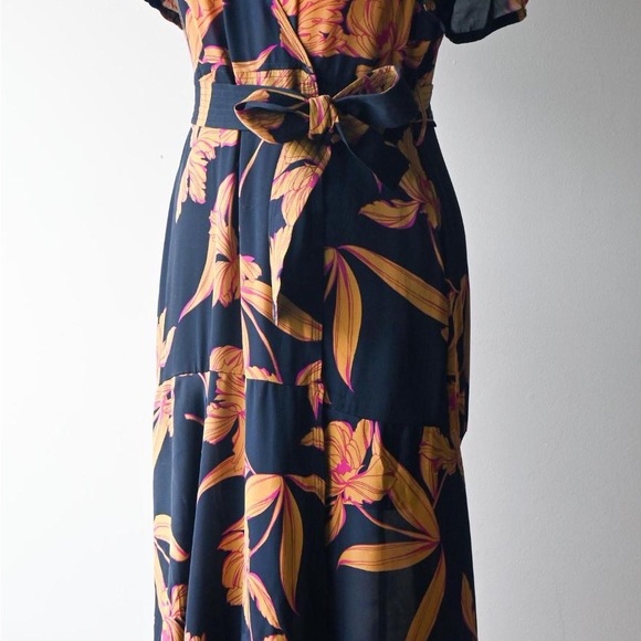 [SOLD] A.L.C Avi Dress Black Ochre Iris Print 100% Silk 1930's Revival Wrap - Picture 14 of 16